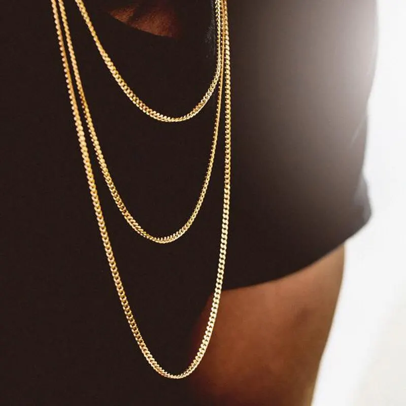 

3mm Hip Hop 316L Stainless Steel Box Chain Necklace Gold Plated Cuban Link Franco Chain Twist Rope Chains