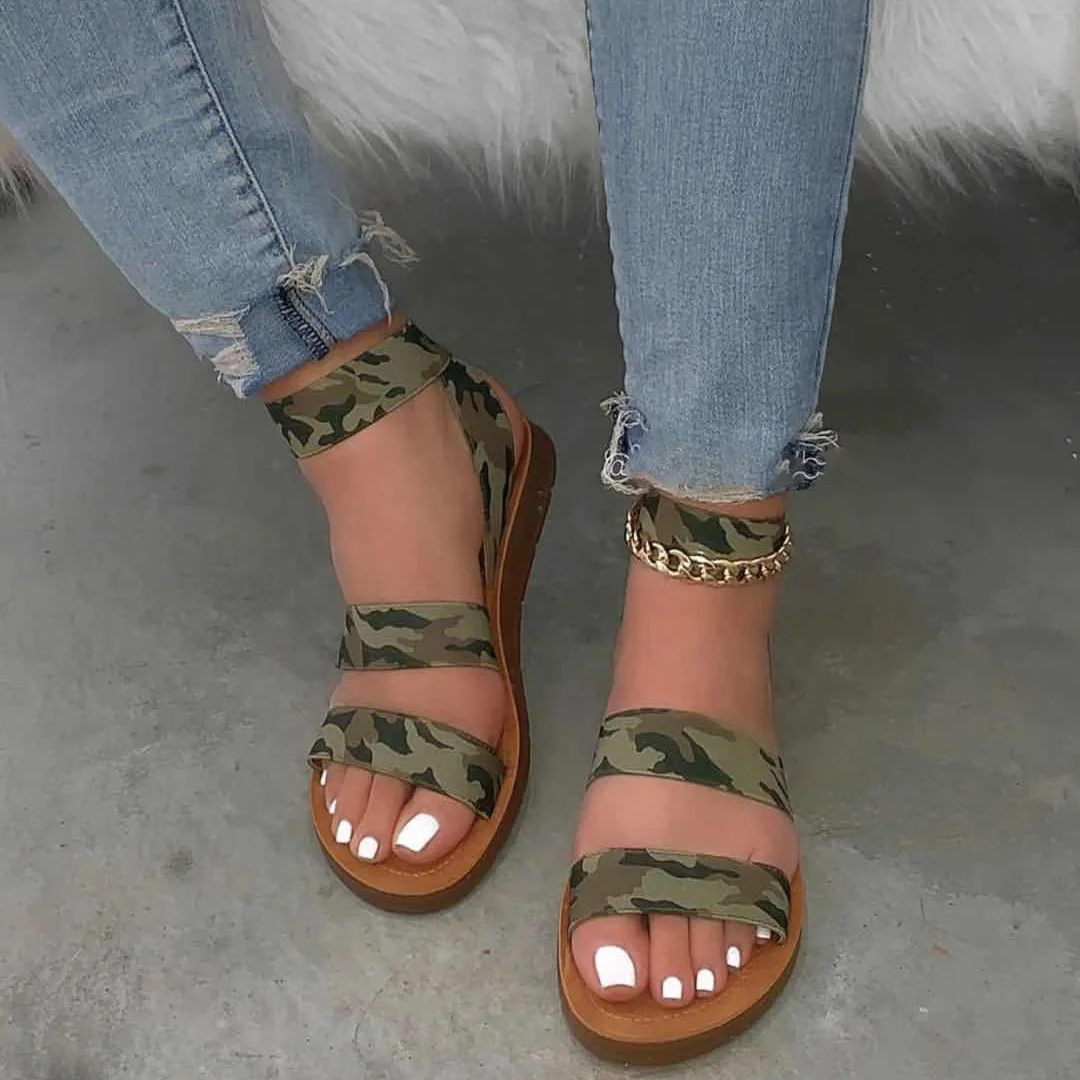 

Elastic Straps Open toe Women Sandals Outdoor beach Camouflage Flats Leopard Shoes, Black leopard camouflage