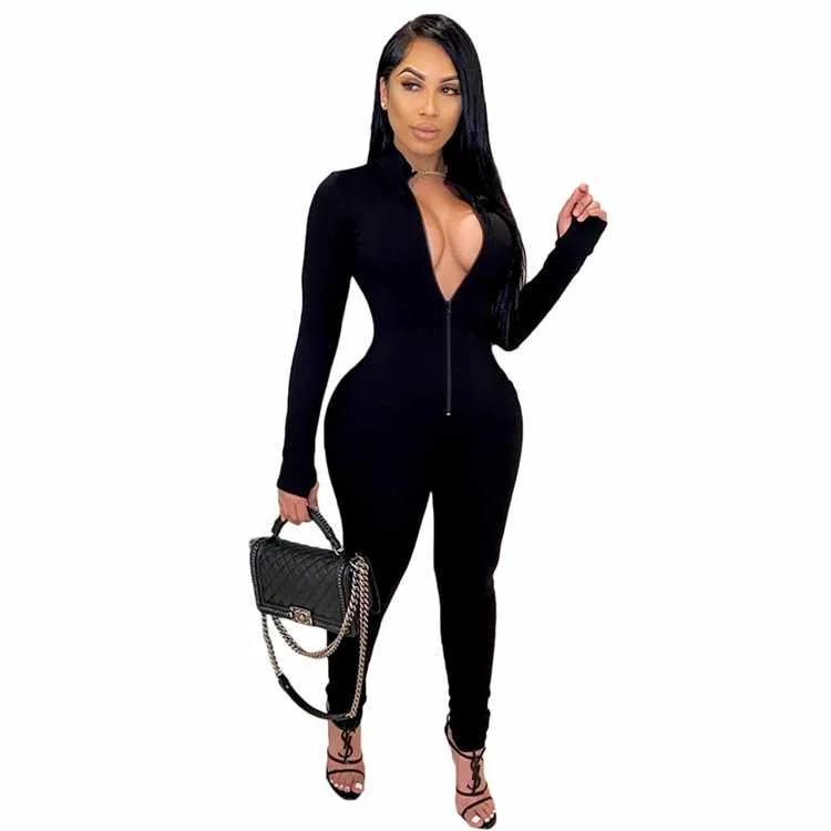 

fall fashion womens solid long sleeve sexy workout jumpsuit, Picture shown