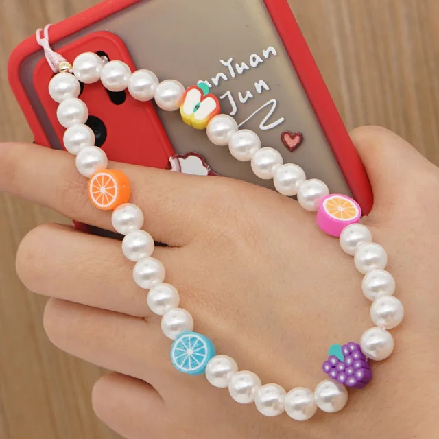 

2021 Hot selling pattern design phone chain rainbow color crystal bead cell phone chain, Multicolor