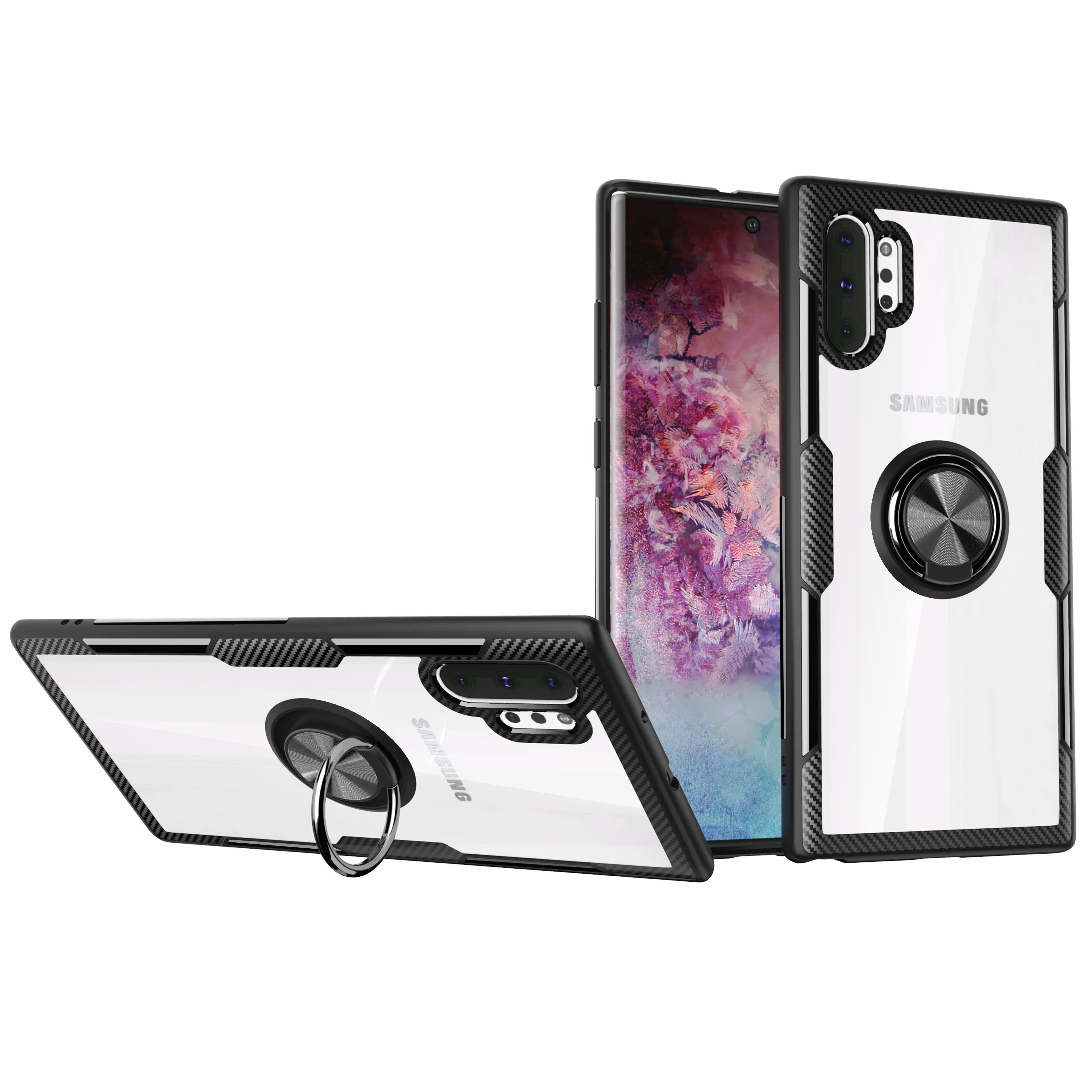 

for Samsung Note10 transparent finger ring cell phone cases PC shockproof magnetic back cover for samsung Note10 pro wholesales