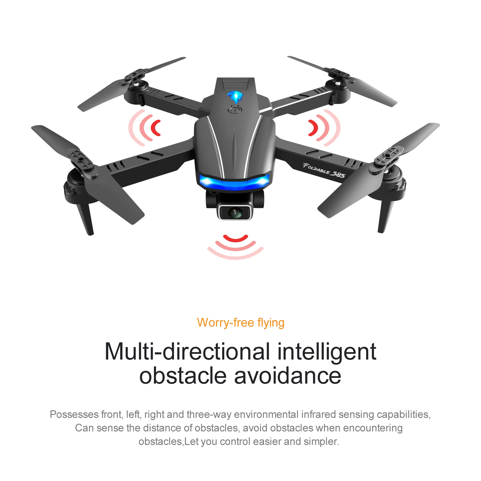 

Burst new automatic obstacle avoidance S85 drone 4CH RC 4K camera RTF flying toy camera UAV 50x zoom high-speed drone, Black