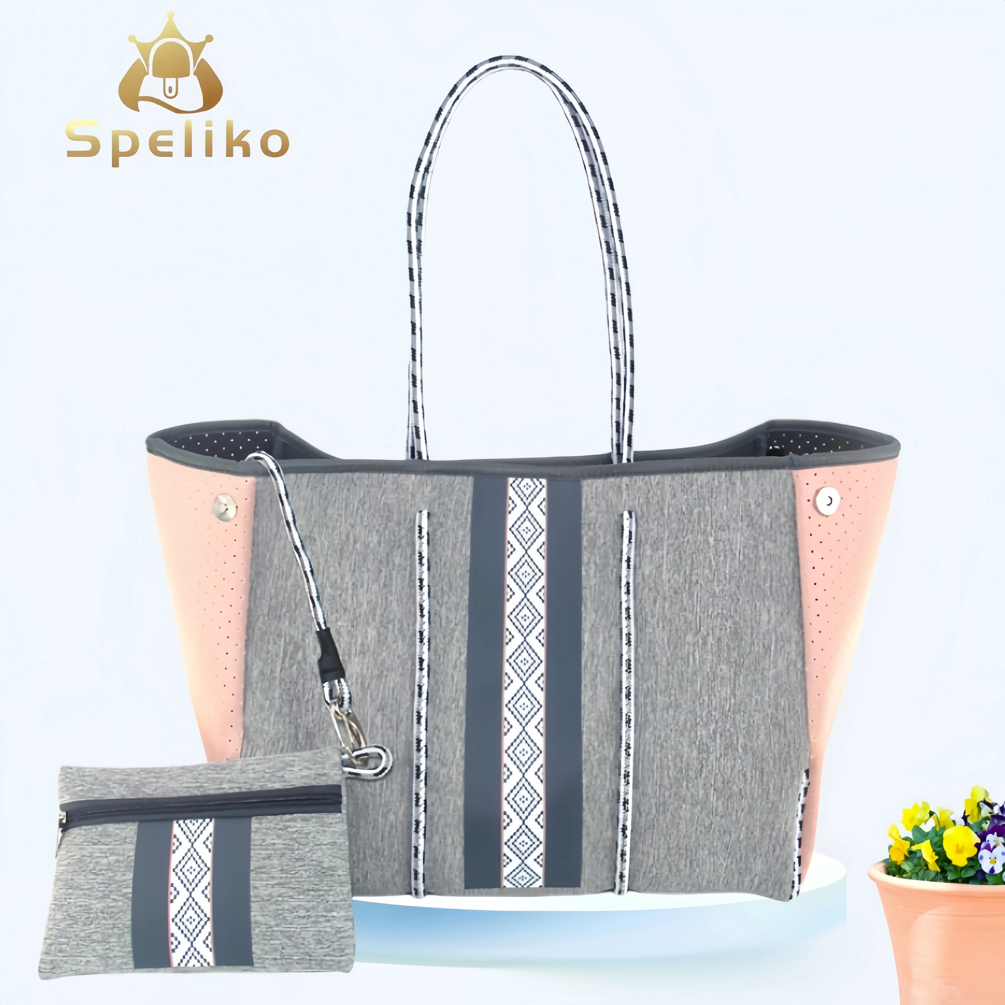 

In Stock Perforated Neoprene Bags Fashion Purses And Handbags Ladies Cosmetic Bags Beach Neoprene Tote bag