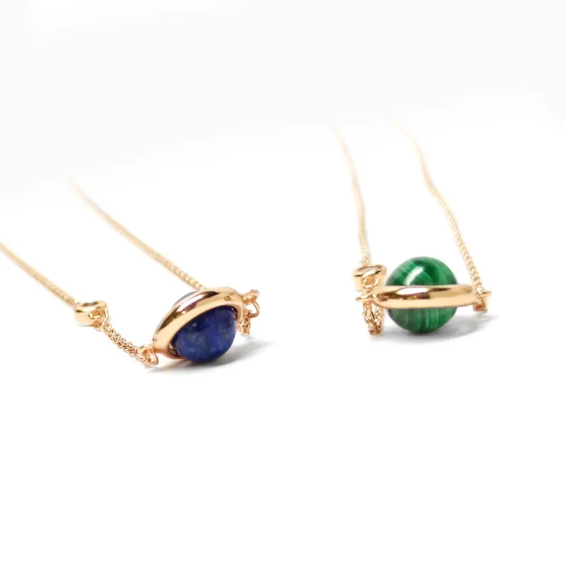 

Fashionable gem jewelry malachite and lapis lazuli 925 sterling silver necklace elegant accessories for girls, Rose gold