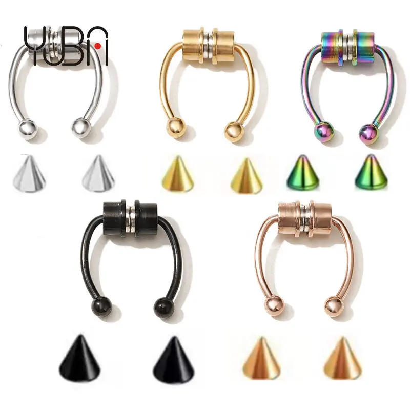 

Nose Ring Fashion 316L Stainless Steel Rose Gold Plated Horseshoe Shape Faux Septum Magnetic Nose Ring