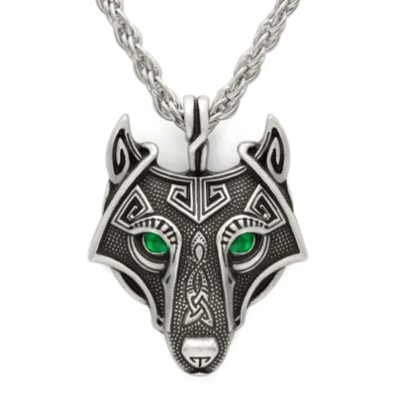 

2021 High Quality Hip Hop Viking Pendant Wolf Head Necklace Animal Accessories Men's Necklace Wholesale Jewelry Gift Party, Picture shown