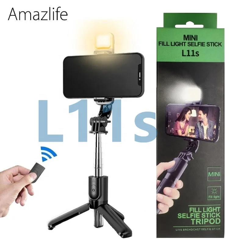 

L11s Mini Wireless Remote Mobile Phone Tripod LED Selfie Stick Stand with Fill Light