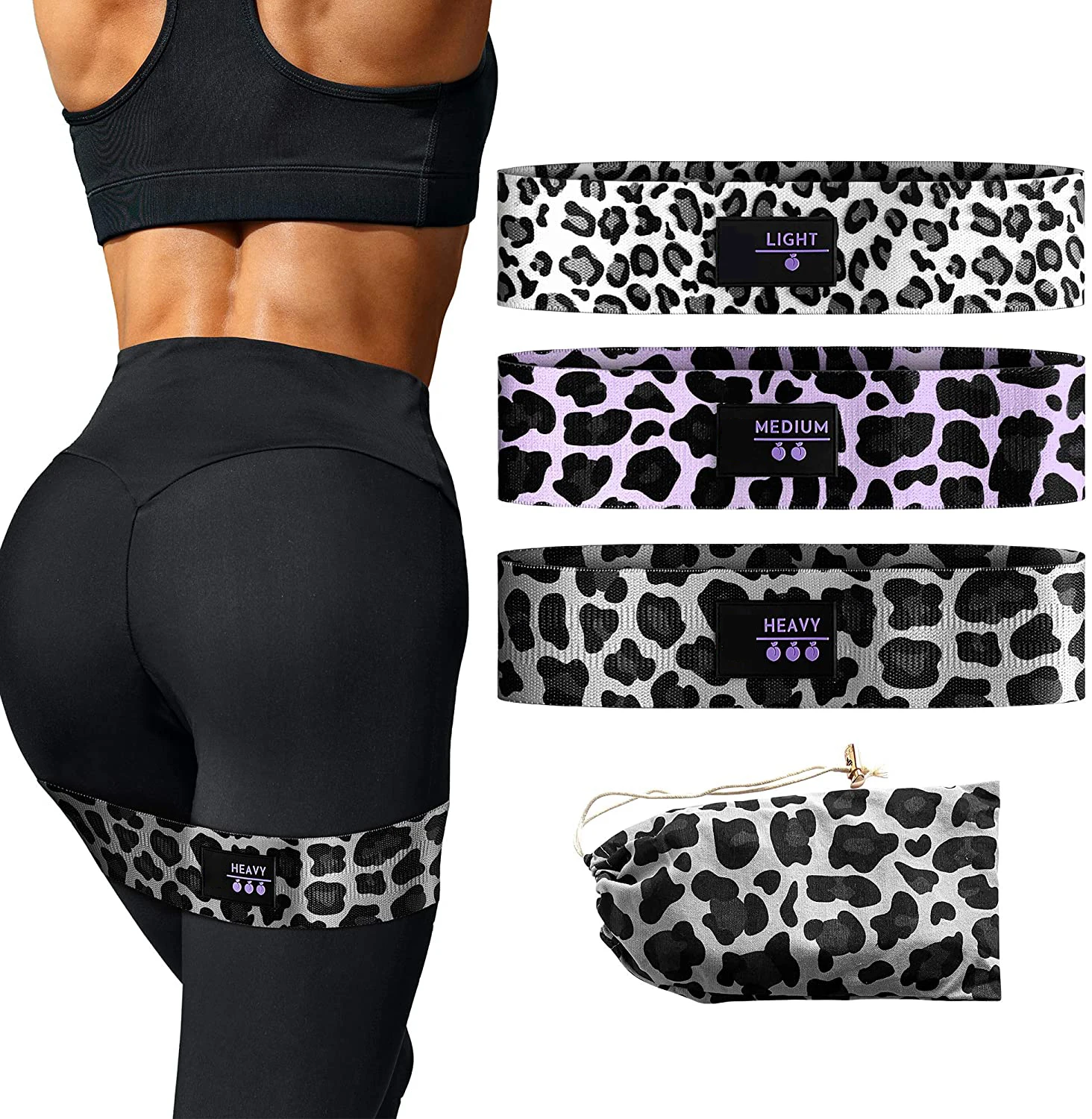

custom Printed Fabric Leopard Stretching Exercise Circle Booty Resistance Bands Set Glute Hip, Customized