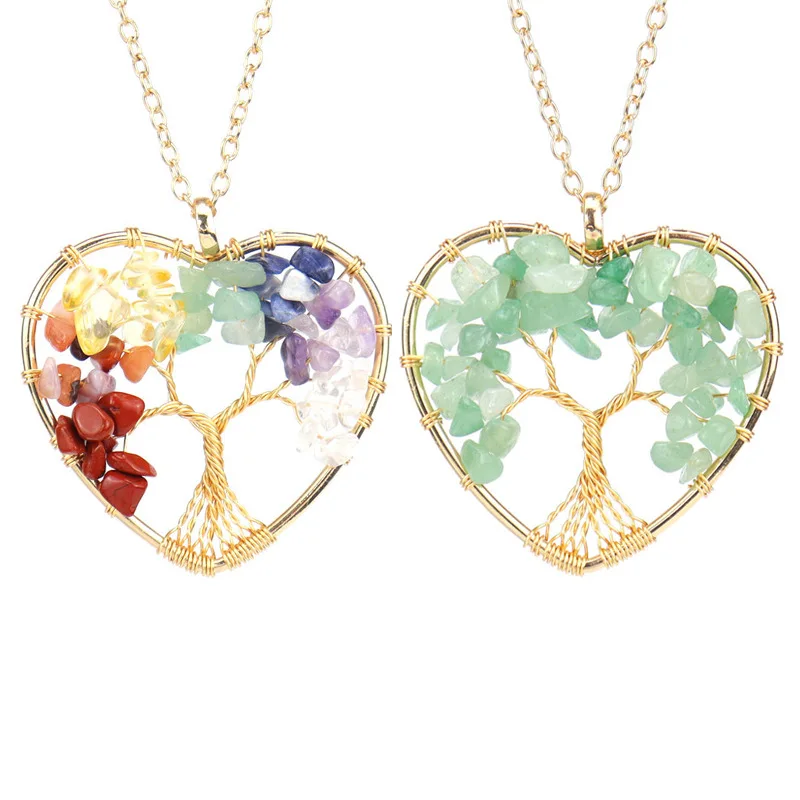 

2023 Hot Selling Chain Necklace Personality Fashion Charm with Natural Agate Crystal Tree Heart for Women and Men