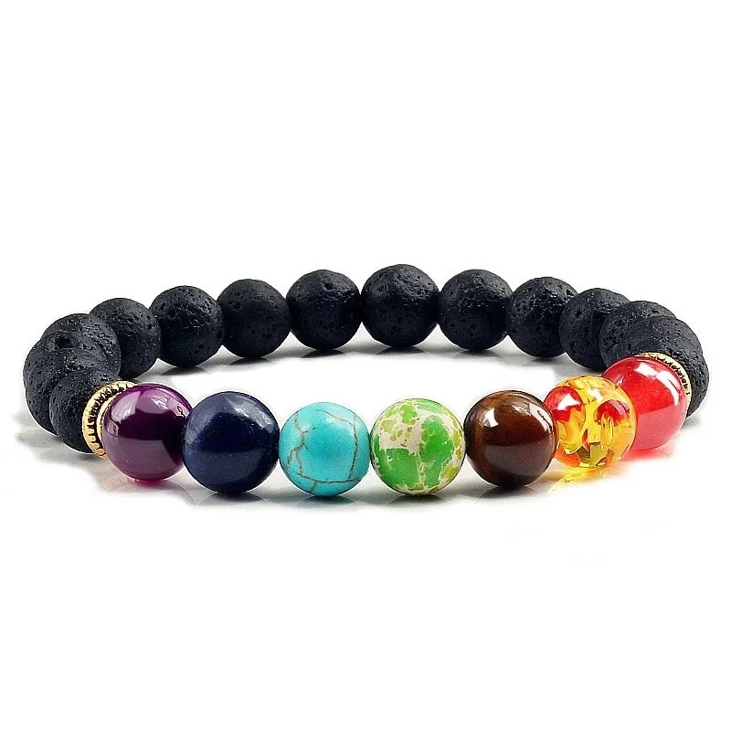 

Wholesale Beaded Bracelet Natural Healing Balance Beads Yoga Valconic Healing Energy Lava Stone 7 Chakra Diffuser Bracelet