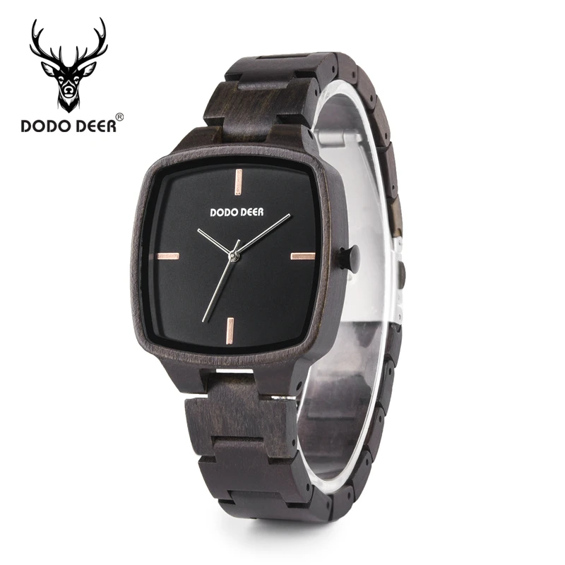 

DODO DEER New Design Watches 2019 Men and Women Pointer Ebony Wooden Fashion Natural OEM with Logo Customized Square Unisex C02
