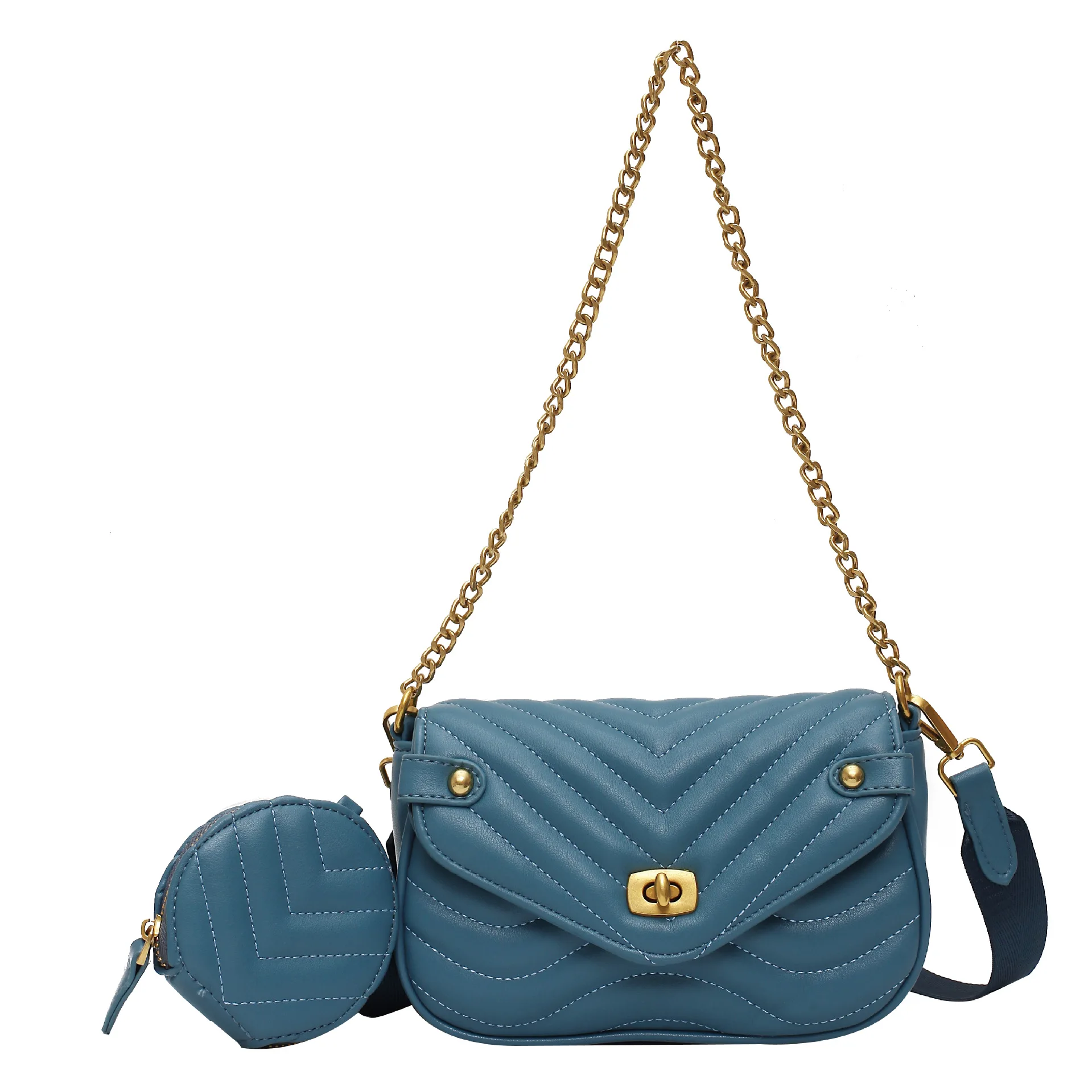 

Wholesale 2 Pcs Set Purses Designer Bags Luxury Women Handbags Solid Color Ladies Retro Chain Crossbody Bag
