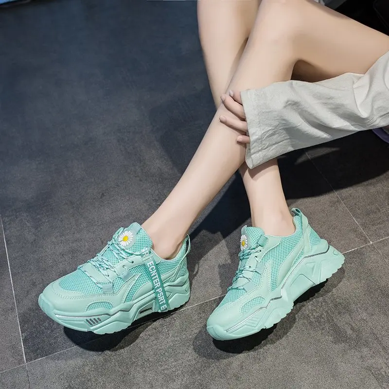

X212 Designer luxury famous thick platform women low top green plain sneakers