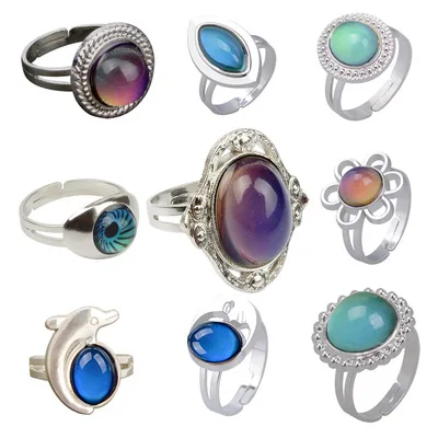 

Hot selling gem mood sensitive mood color change ring adjustable thermochromic ring for women authentic mood ring colors