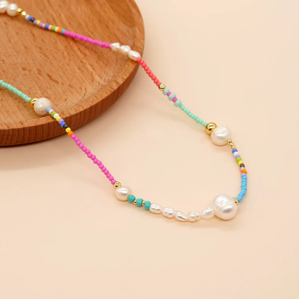 

Go2boho Bohemian Minimalist Luxury Freshwater Pearl Necklace Beaded Women Handmade Colorful Fashion Jewelry Miyuki Bead Necklace