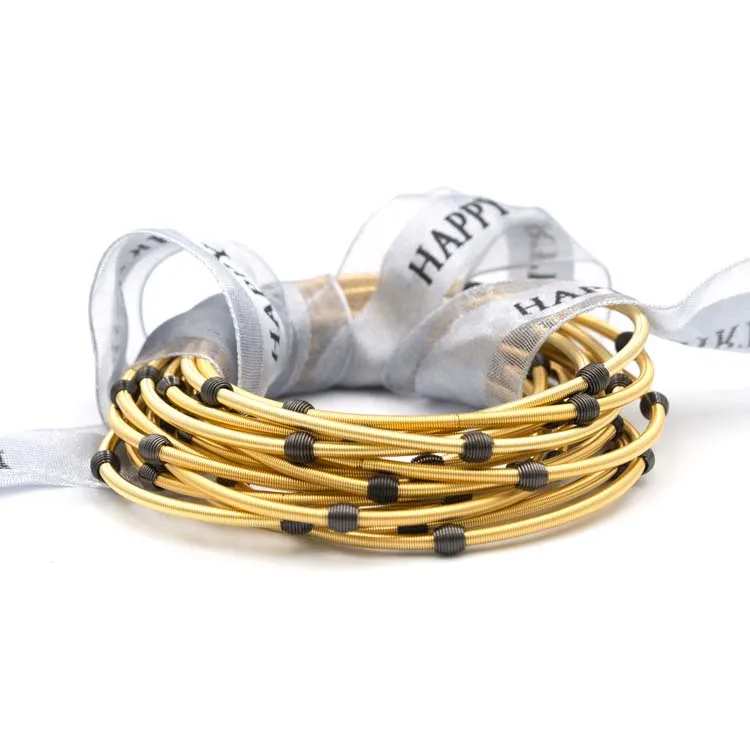 

Amoryubo 2021 New Vintage Stainless Steel Black Beads Gold Spring Strings Bracelet Bangle for Sale