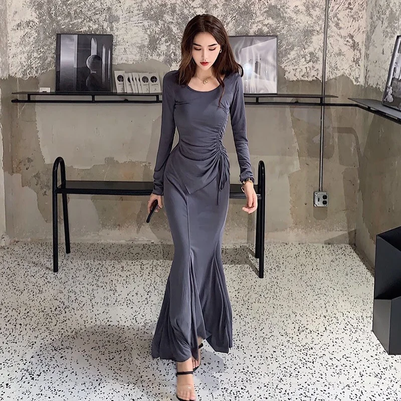 

B23972A Autumn new style pleated dress stylish fishtail skirt suit