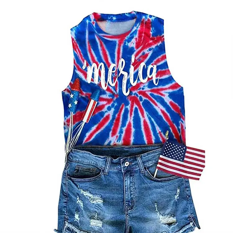 

PEARL Tank Top Women Flag Printed Crew Neck Loose Sleeveless Tshirt Woman Tops Fashionable