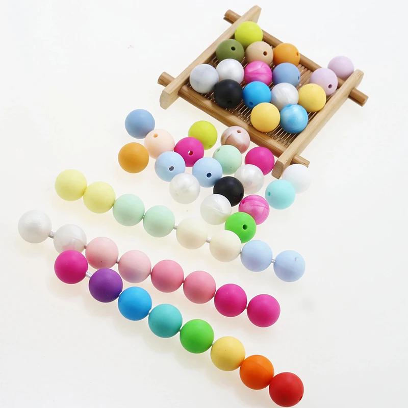 

Silicone Loose Baby Bead 15mm DIY Chewable Food Grade Infant Round Ball Baby Teething Bead, 99 colors