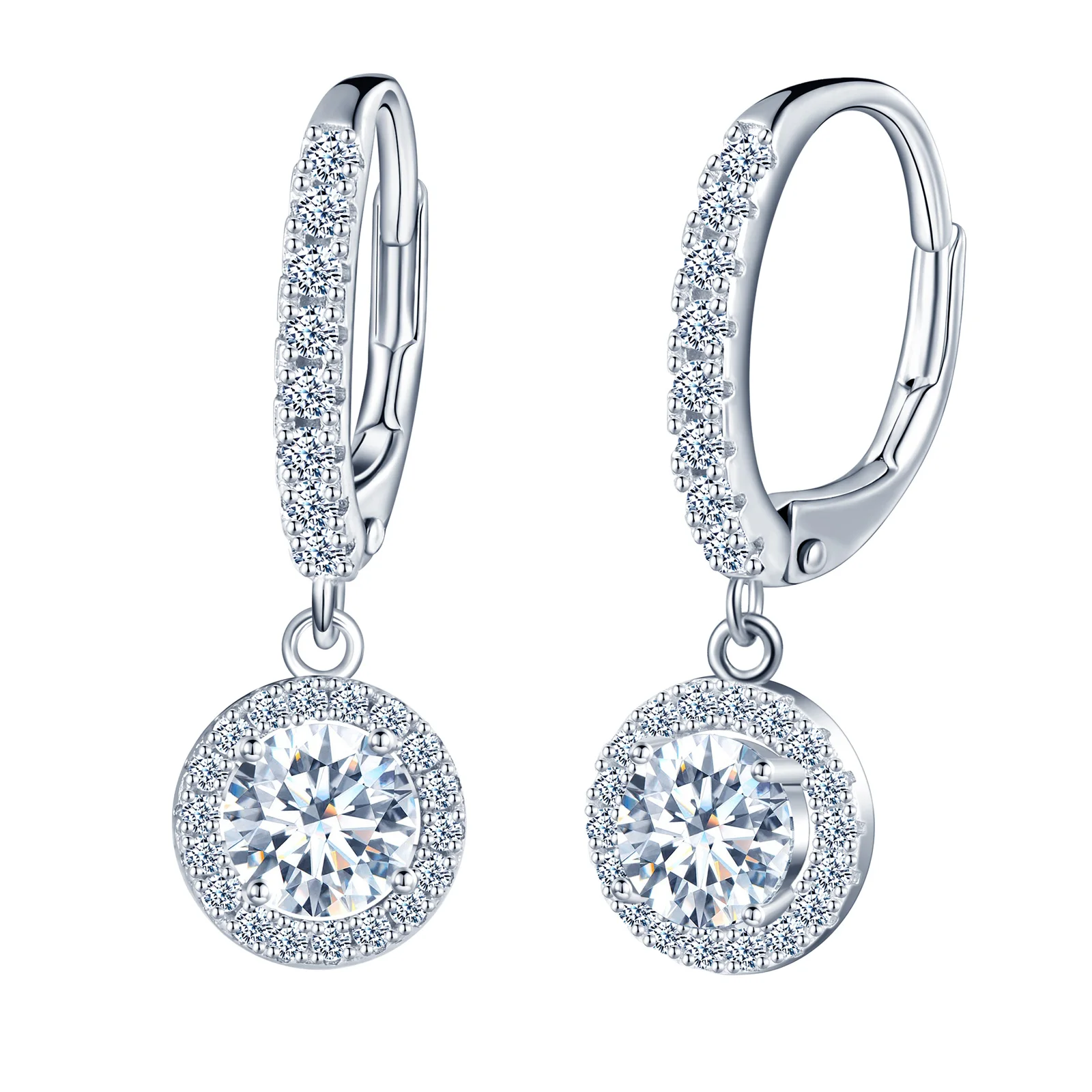 Luxury 0.5ct Round Flower Shape Charm Earrings 925 Sterling Silver Platinum Plated Classic Style for Women