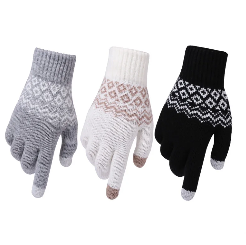 

Men Women Warm Thick Gloves Skiing Snowmobile Gloves Necessary In Autumn and Winter Warm Knitted Touch Screen Gloves Knitted, Black