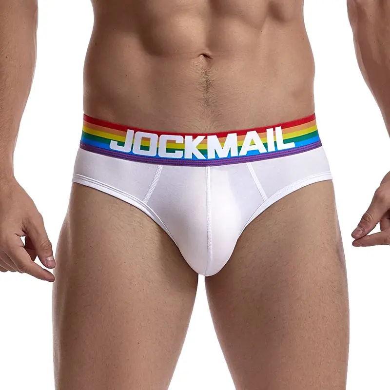 

JOCKMAIL Rainbow Belt Men's Underwear Colorful waistband Breathable cotton briefs Solid color low waist boxer, 2 colors