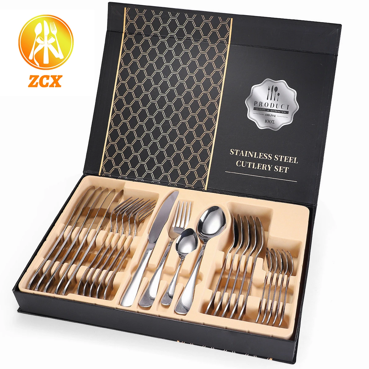 

Factory Price 24 Pcs Home Restaurant Steak Dinnerware Spoon Knife Fork Silver Metal PVD Stainless Steel Cutlery Set, Silver/gold/rose gold/black/color/purple/blue/custom