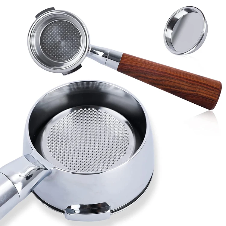 Image of Wooden Handle Espresso Portafilter for Espresso Machine Coffee Portafilter