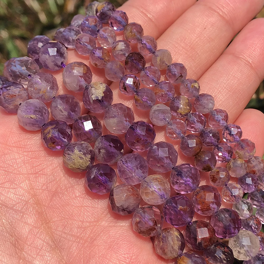 

Natural 6MM/8MM Faceted Purple Ghost Quartz Gem Stone Loose Beads For Jewelry Making DIY 7.5''