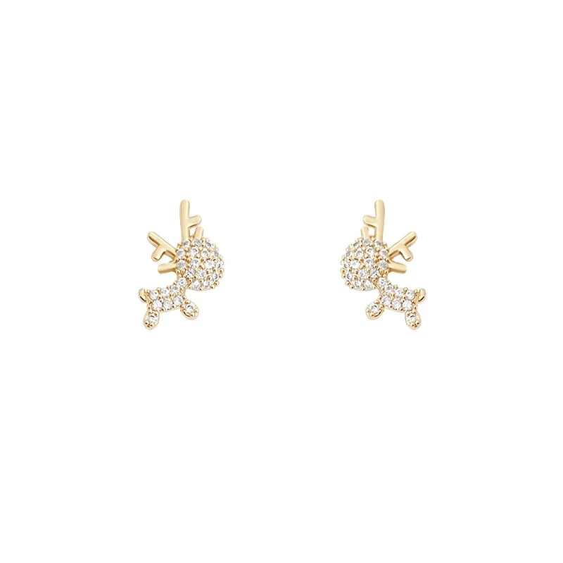

925 silver needle Cute Elk Animal Deer Stud Earrings austrian crystal christmas reindeer stud earrings, Pic