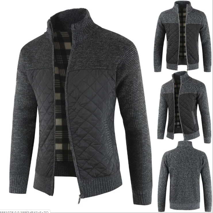 

Hot Men's Fashion Stitching Long Sleeve Warm Knit Sweaters Autumn and Winter Zipper Casual Sweater Coat Men Clothes Tops Jacket