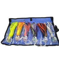 

SET of 6 Pusher style 9 inch Marlin / Tuna Mahi Dolphin Durado Wahoo Trolling Lures. Rigged and bag included tuna