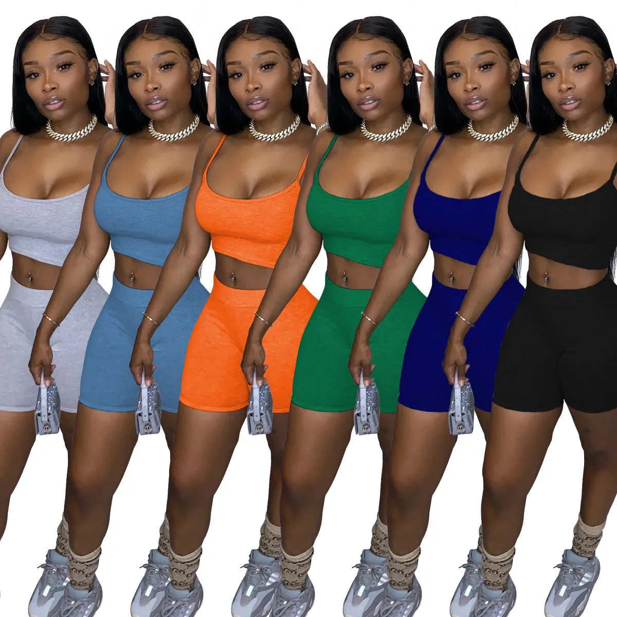 

2020 Fashion Casual Solid Color Camisole Tops Shorts Two-piece Pants Suit Woman's Clothes BL2006206672