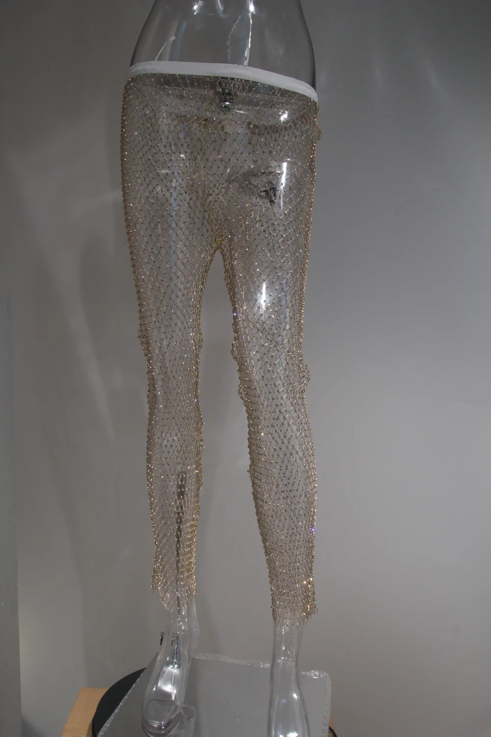 石汉水晶水钻钻石性感裤子透视女网透明沙滩俱乐部派对裤子