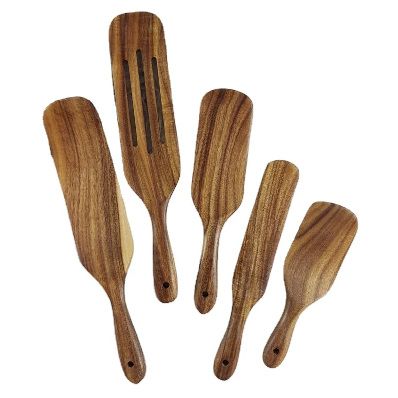 

Diyue Housewares DIY2012241 Home Kitchen Cooking Teak Acacia Wood Utensils Eco Nonstick Pan Cook Tool Pack 5 Wooden Spatula Sets, Natural wood