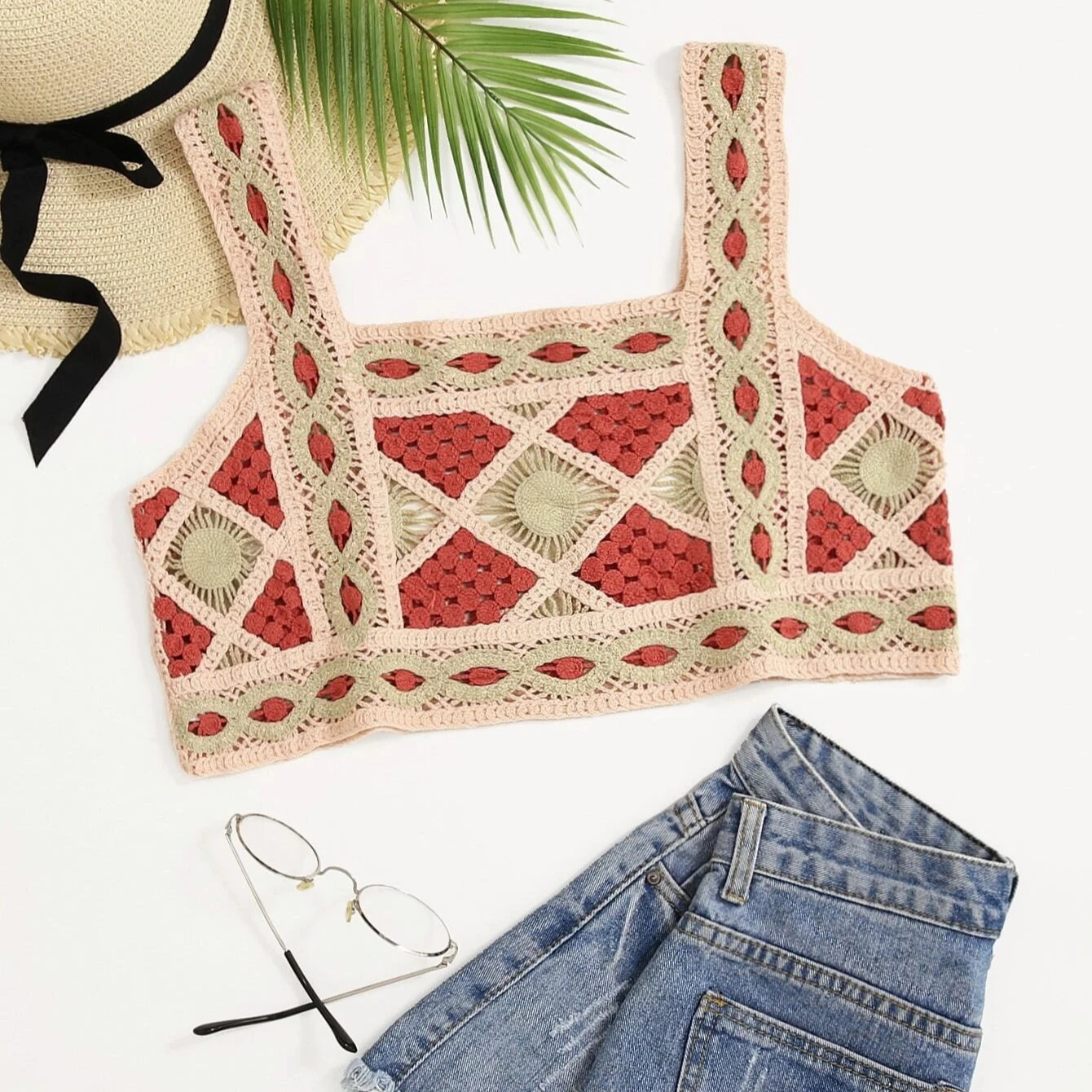 

Summer Hollow Beach Tank Top Knitted Floral Beach Coverups For Women