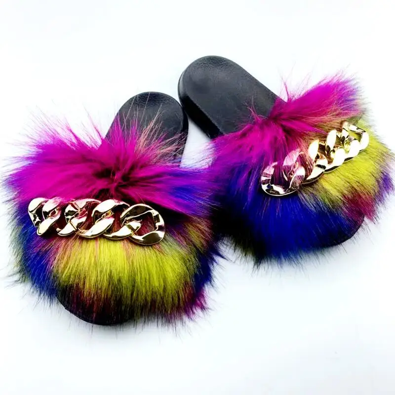 

Fur Slide Sandal,Chain Eva Slipper For Women, Customized color