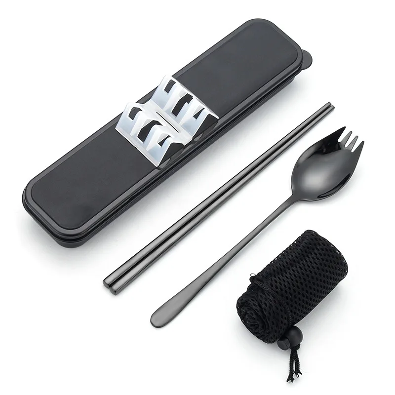 

Portable Stainless Steel Spork Chopsticks Set Spoon Fork Reusable Plastic Box Cutlery Set, Sliver/gold/rose gold/black/rainbow