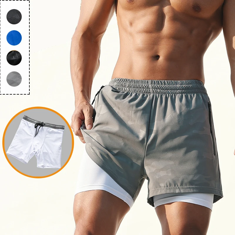 

Gymwish 2 in 1 Summer sports quick dry outdoor running fitness mesh shorts mens custom cropped fit polyester