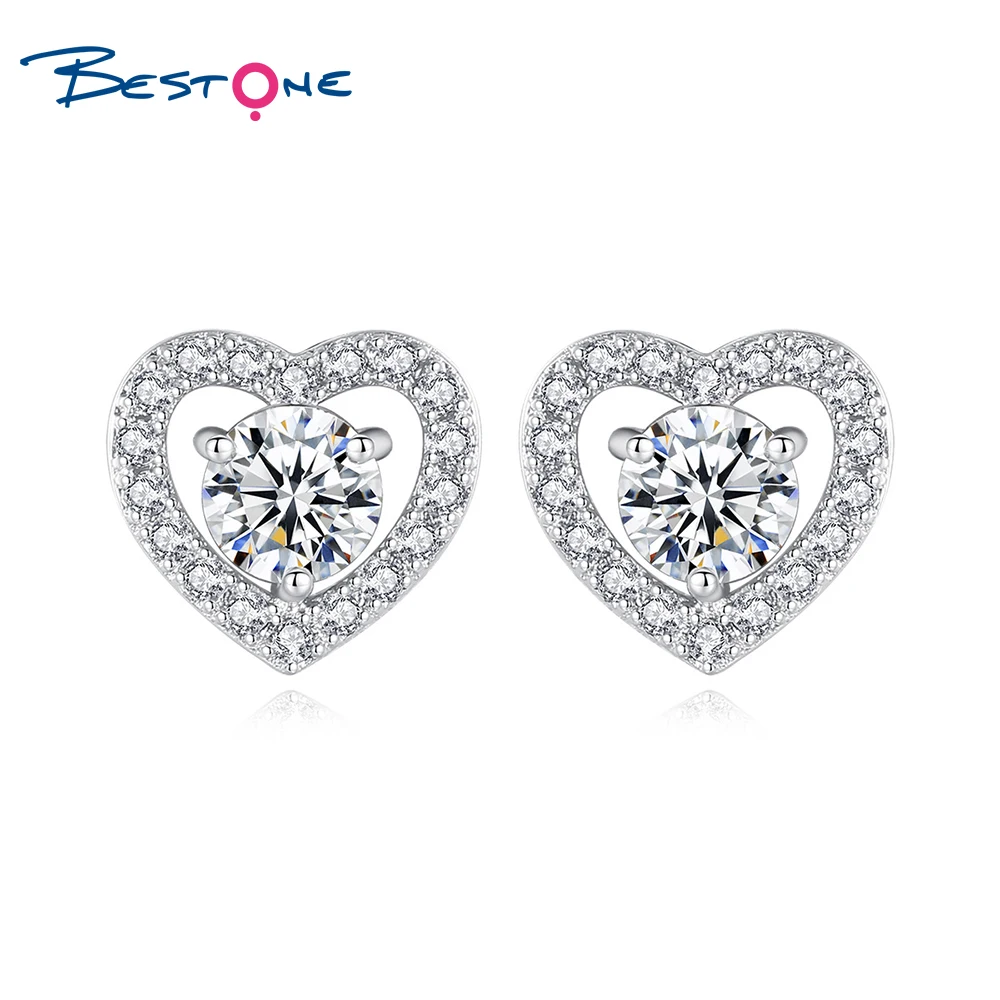 

Bestone Hot Sales Heart Cubic Zirconia Brass Stud Earrings for Wedding