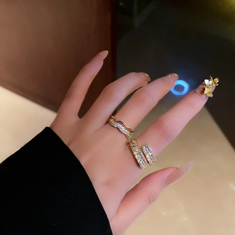 

real gold plated fashion trendy adjustable crystal chunky rings