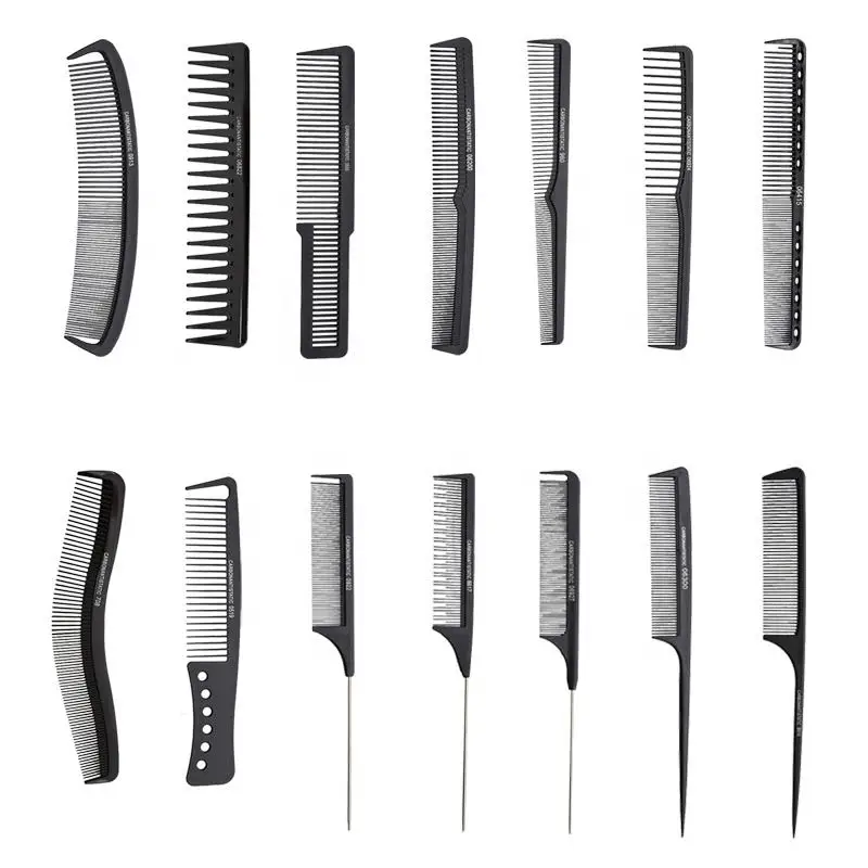 

Free Sample Hairdressing Comb Black Hair Cutting Hair Grow Comb Thcarbon Anti-static Push - Shear Hand Steel Tooth Comb