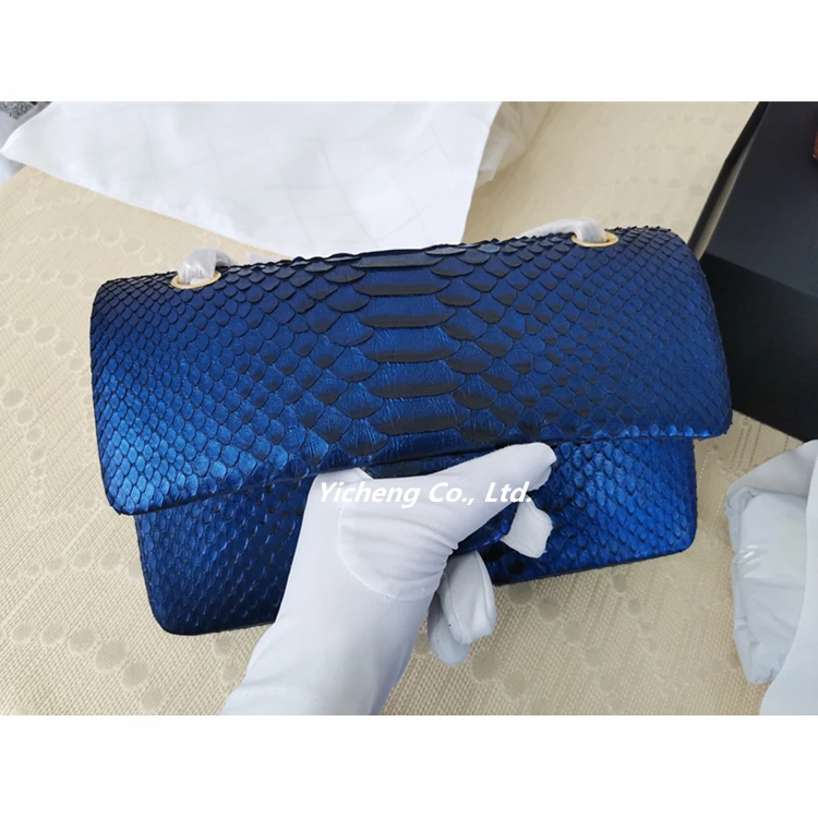 

ladies purses and handbags women hand bags CF 25 cm designer handbags real python leather famous brands luxury handbag for women, Blue
