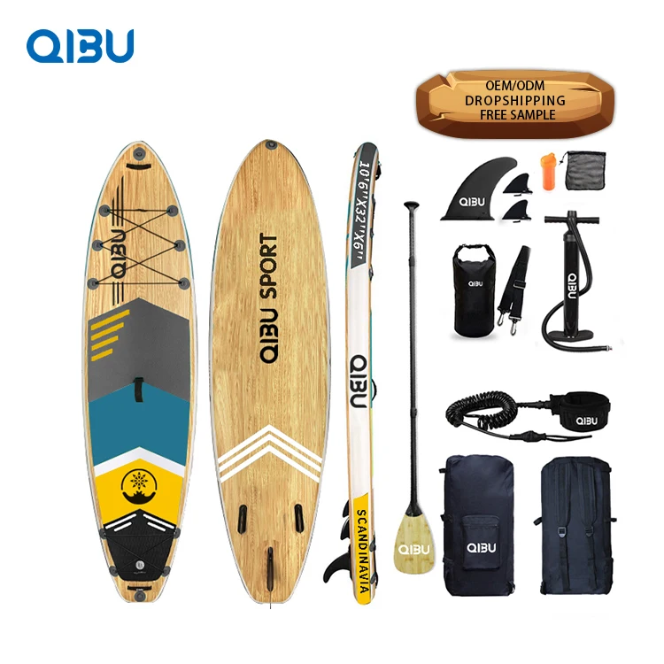 

QIBU Wooden color surfboard factory Price watersports paddleboard stand up paddling., Wood grain