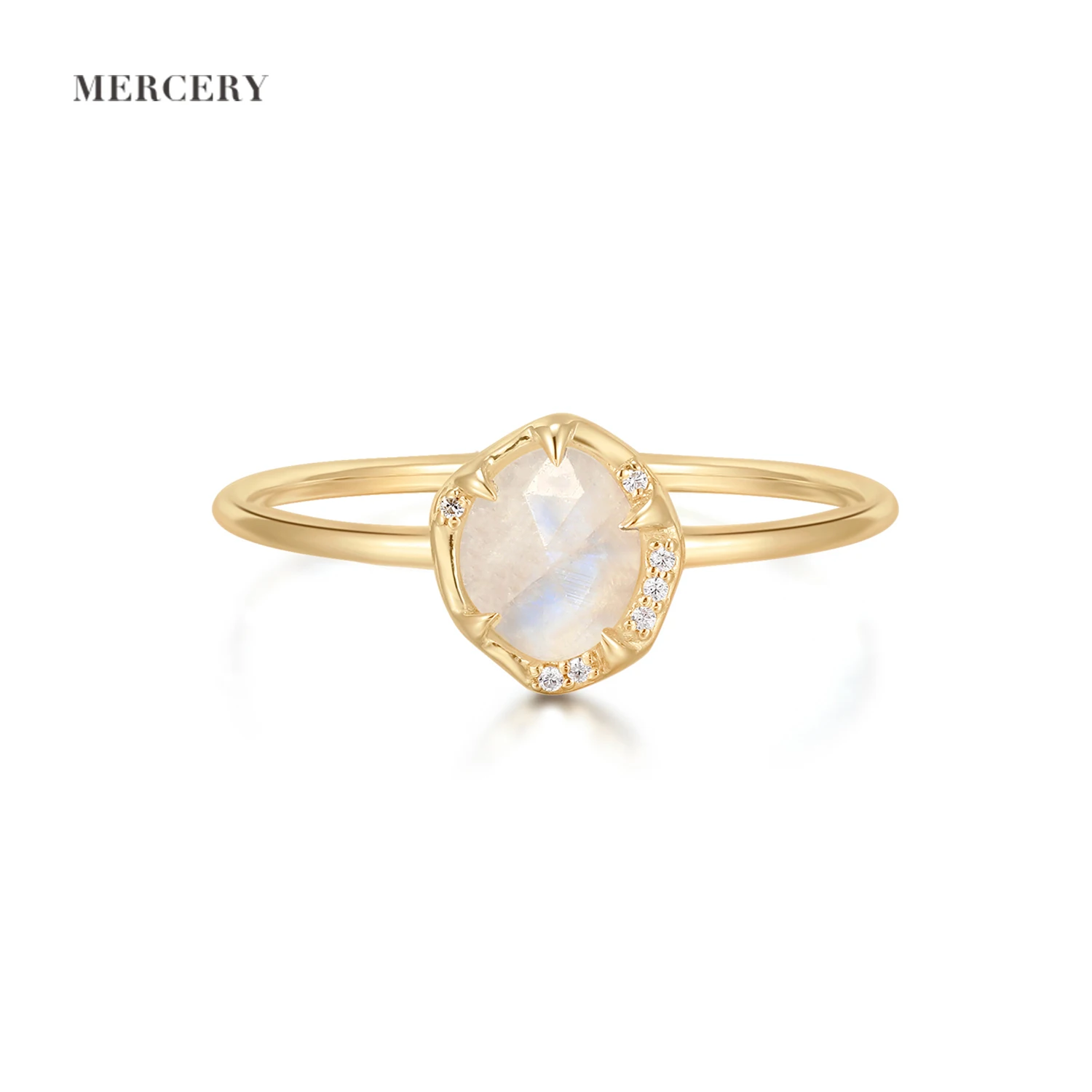 

Mercery 14K 585 Fashion Solid Gold Ring Hot Sale 2021 Jewelries Plated Moonstone Diamonds 7pcs Marquise Moon Stone Ring