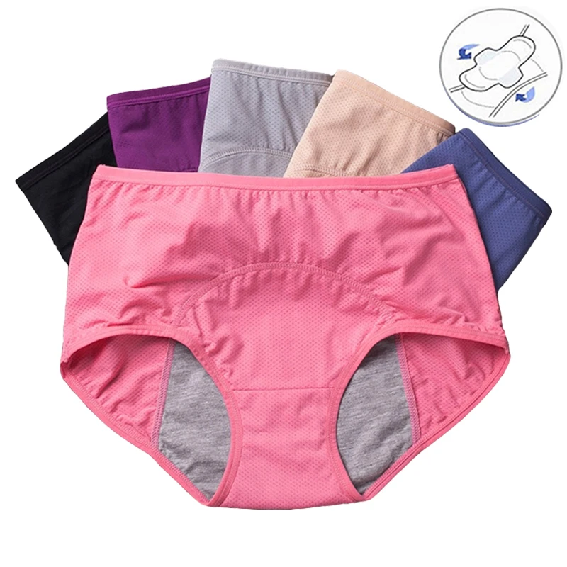 

Dropshipping plus size underwear women's cotton 3 layer leak proof menstrual period panties, Black, pink, red, skin, gray, purple