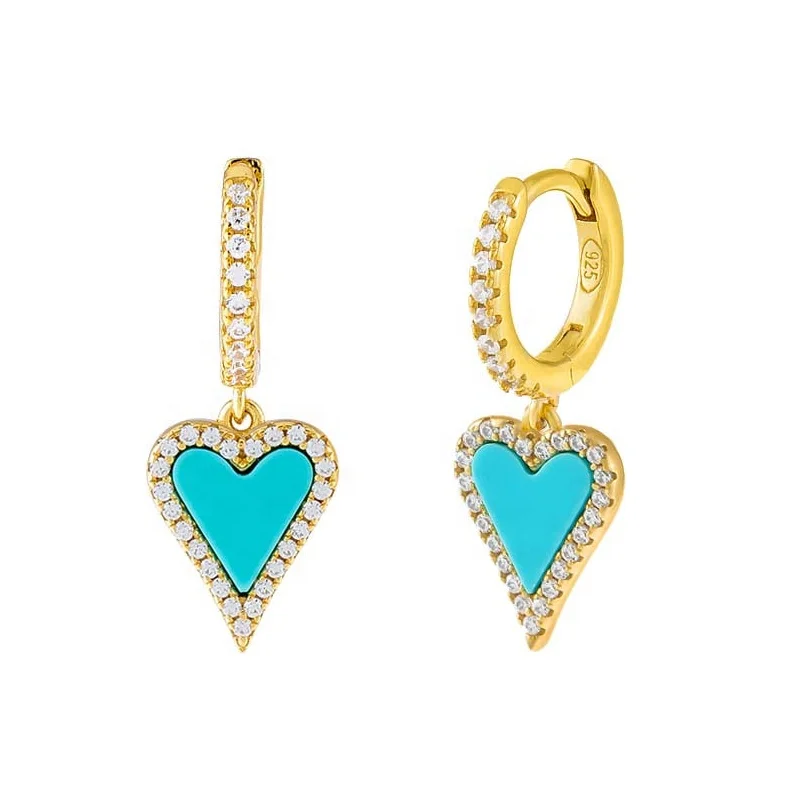 

Milskye Beautiful fashion 925 sterling silver cz jewelry design 14k yellow gold plated enamel heart hoop earrings