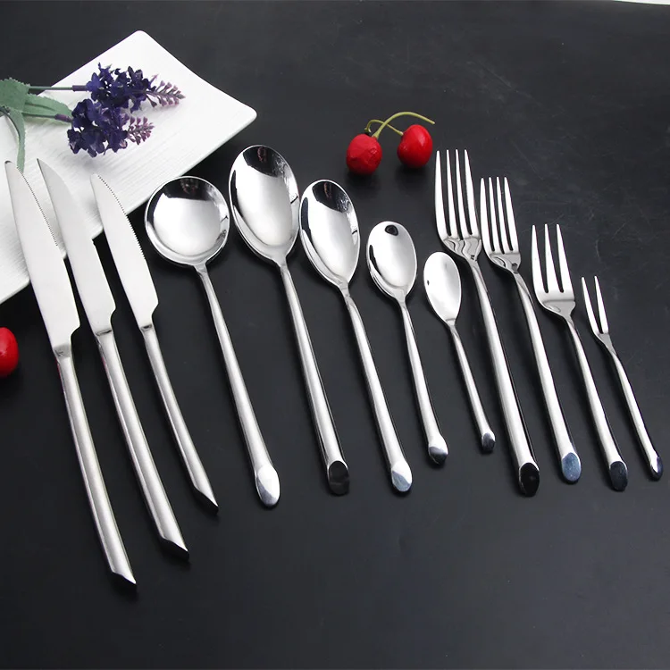 

Heavy solid thick round handle 304 stainless steel flatware eating fork spoon cutlery service tableware set dinner silverware