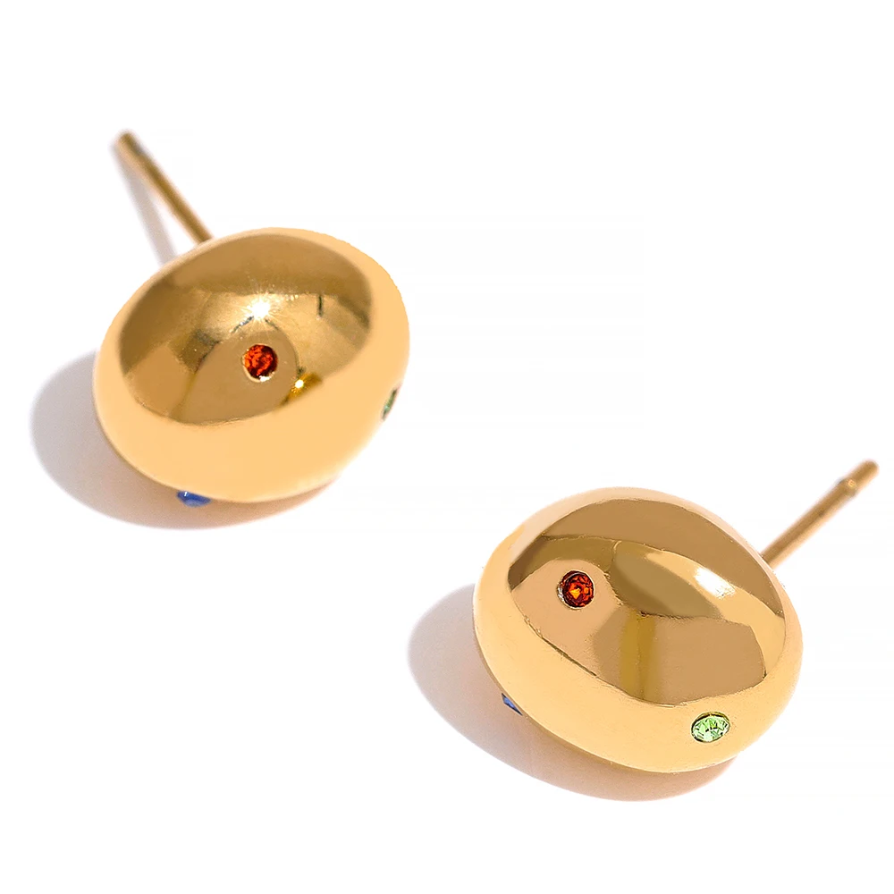 

JINYOU 448 Dainty Stainless Steel Ball Stud Earrings 18k Gold Plated Cubic Zircon Waterproof Geometric Women Jewelry