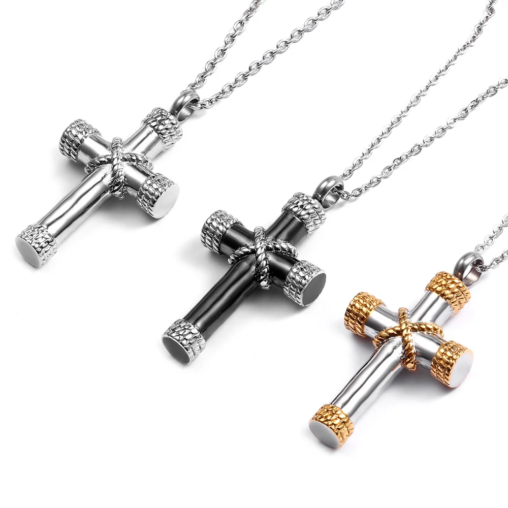 

Energinox 3 Tone Stainless Steel Memorial Pet Urn Cremation Cross Ashes Pendants Necklace